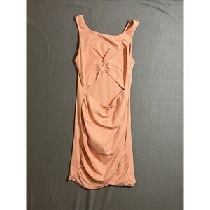 Zalalus Peach Twist Back Ruched Bodycon Mini Dress Size Large